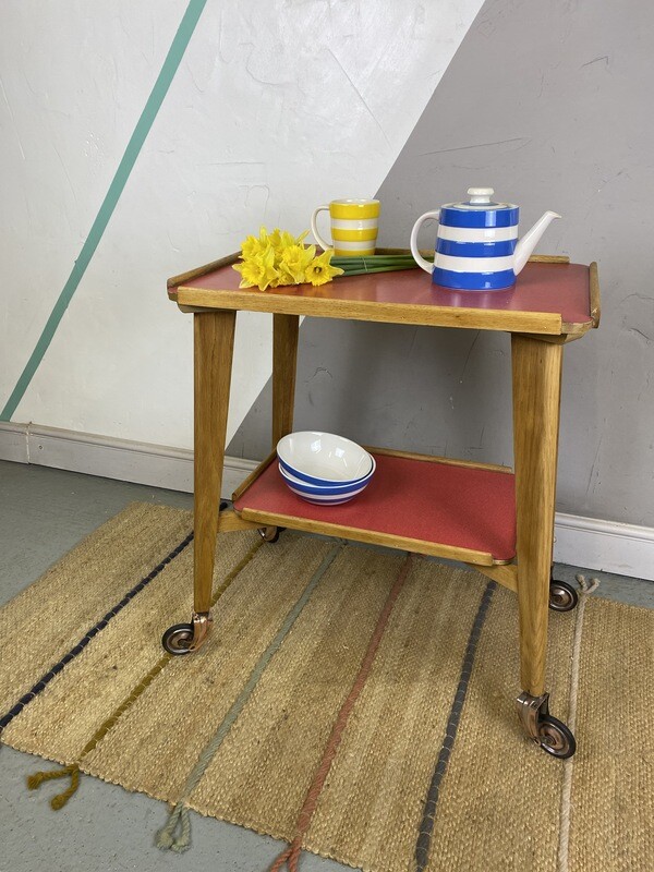 Mid Century Red Formica Tea Drinks  Trolley