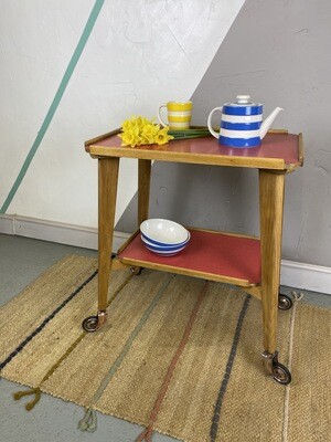 Mid Century Red Formica Tea Drinks Trolley