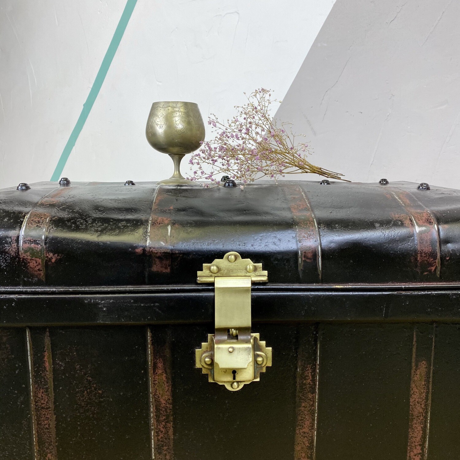 Metal Trunk Vintage 1930s Coffee Table Toy Box Chest Storage