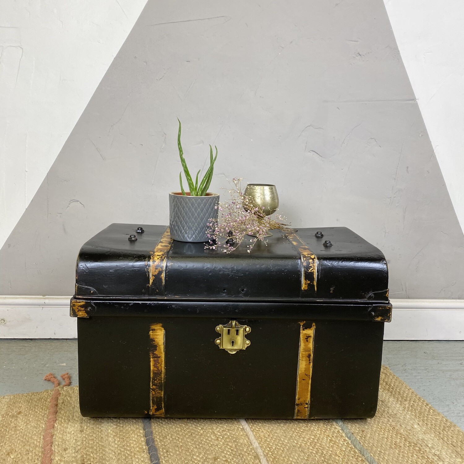 Metal Trunk Vintage 1930s Coffee Table Toy Box Chest Storage