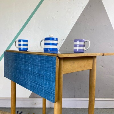 Blue Formica Kitchen Dining Table Mid Century Denim