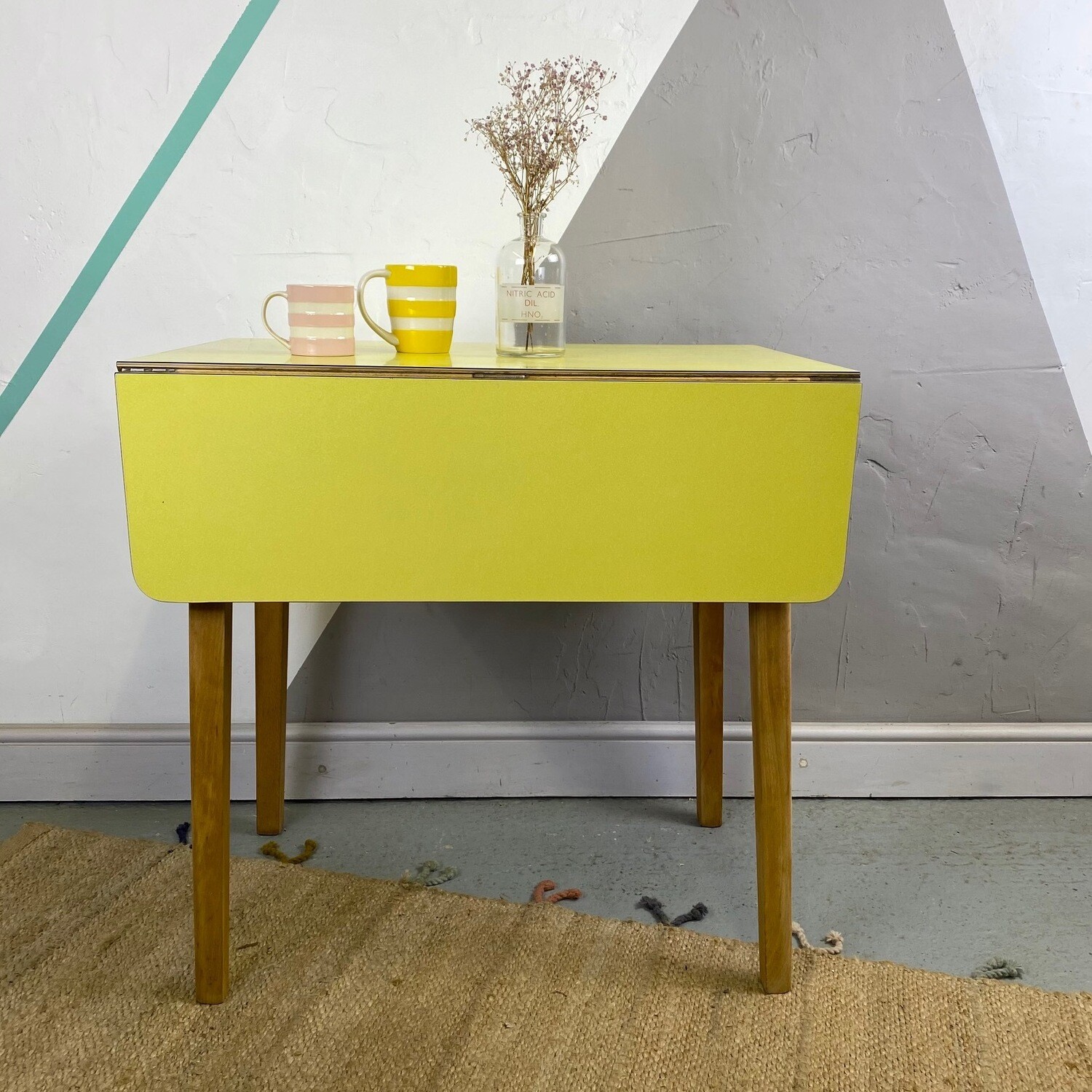 Vintage Yellow Formica Kitchen Dining Table   2045835597 