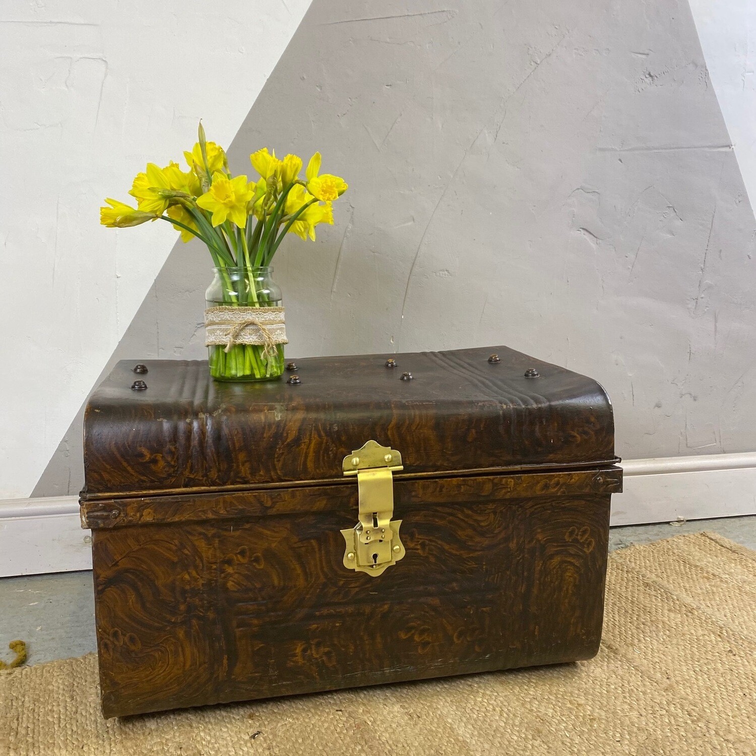 Vintage Metal Storage Trunk Chest Industrial Box 1930s