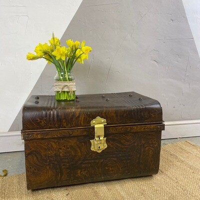 Vintage Metal Storage Trunk Chest Industrial Box 1930s