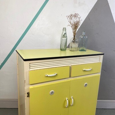 Vintage Yellow Formica Kitchen Storage Cupboard