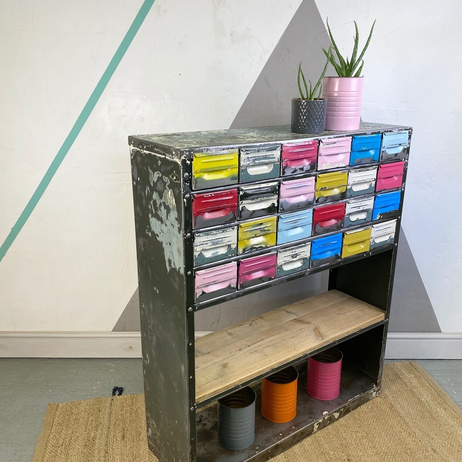 Colourful Industrial 1950s Multi Drawer Metal Cabinet