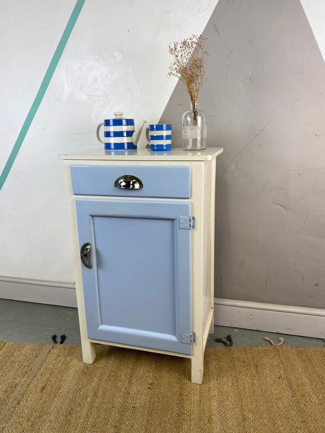 Blue Vintage Kitchen Storage Cupboard Bed Side Table