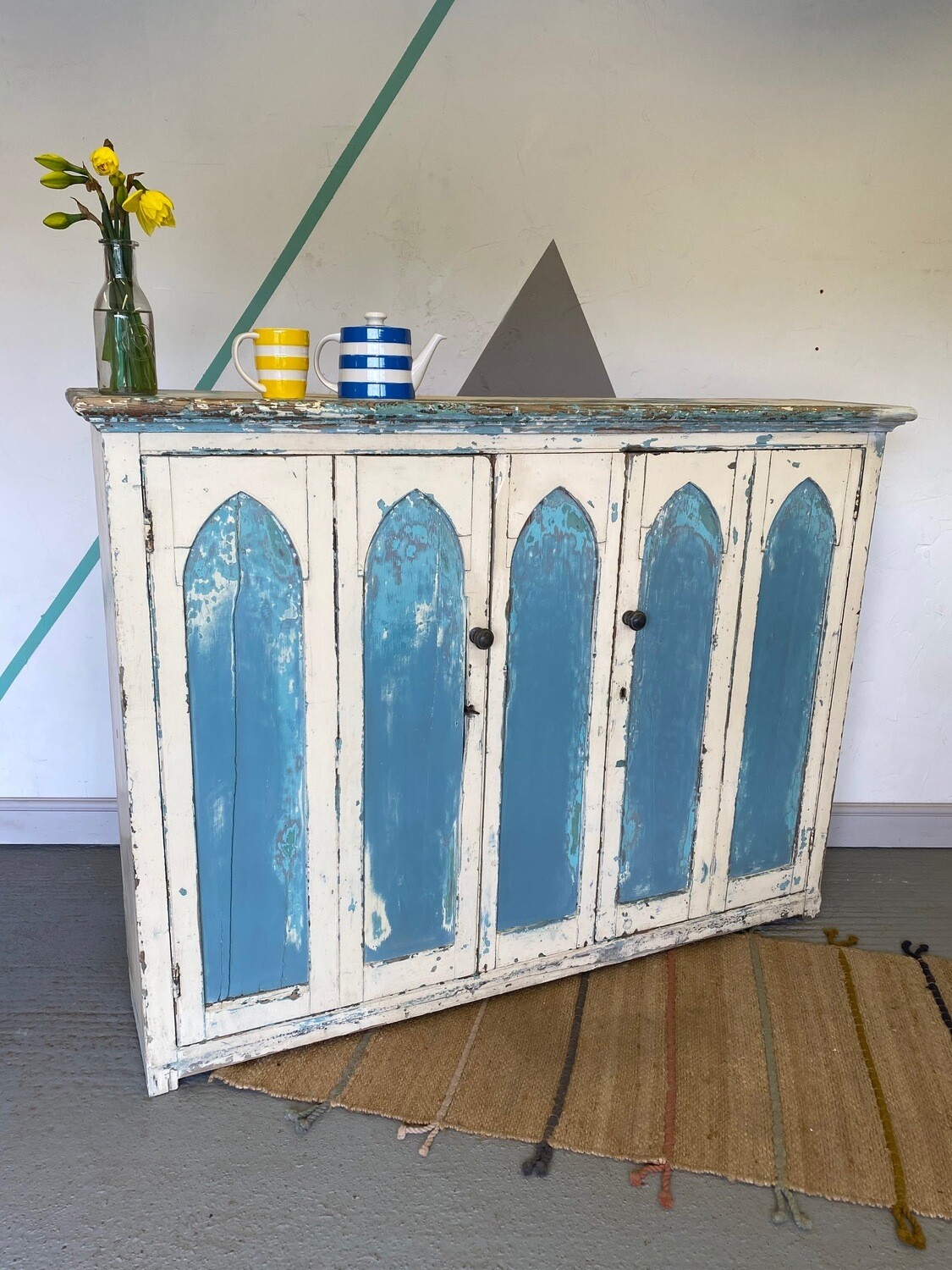 Antique Gothic Pine Church Storage Cupboard