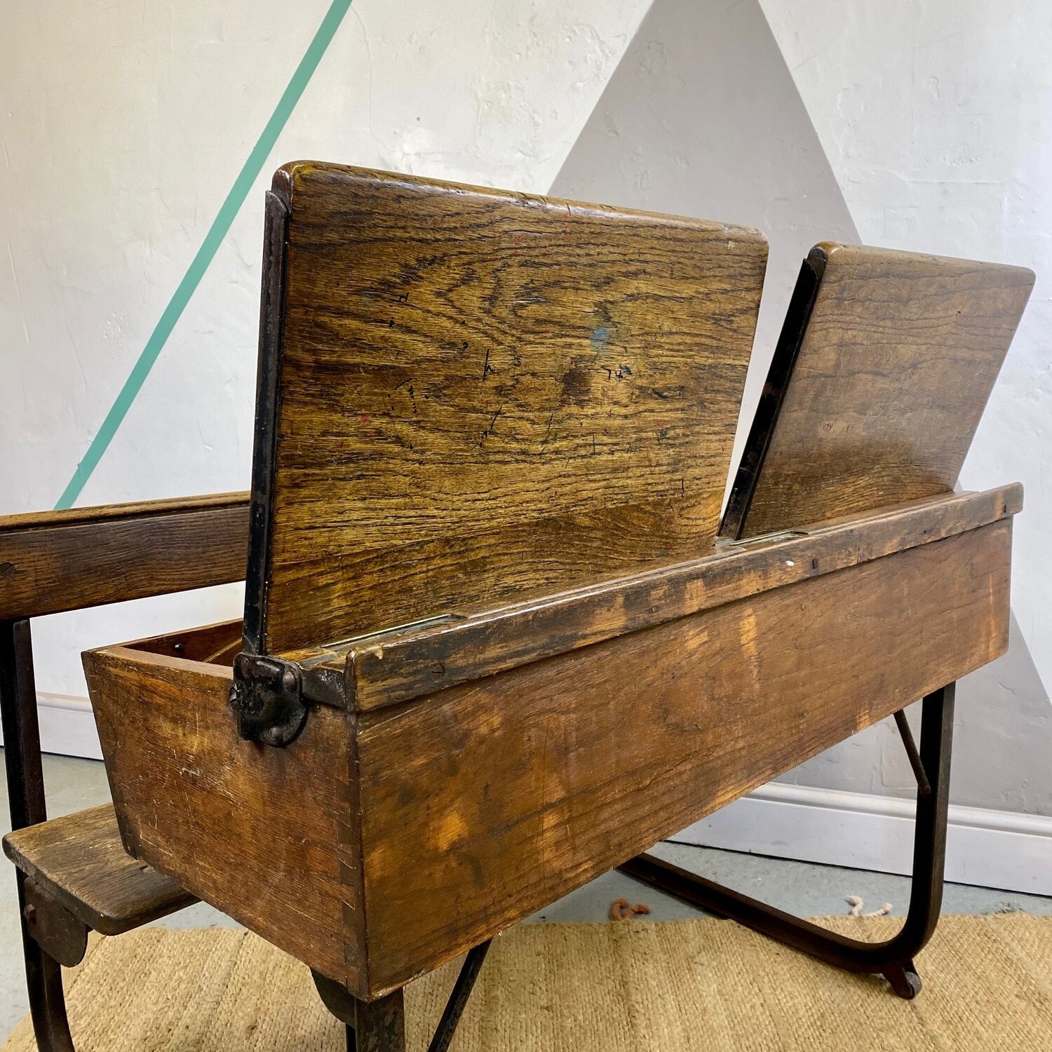 Industrial Victorian Oak School Desk