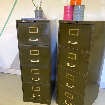 Filing Cabinet 1950s Industrial Green Four Drawer Storage