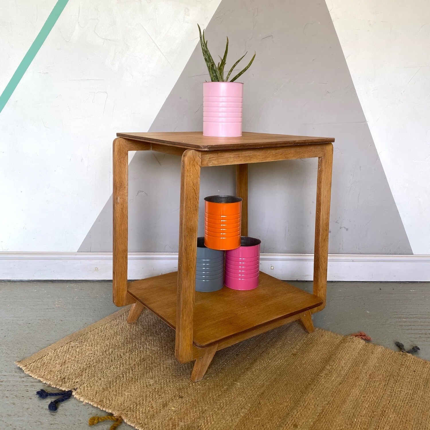 Vintage Mid Century Oak Table Plant TV Stand