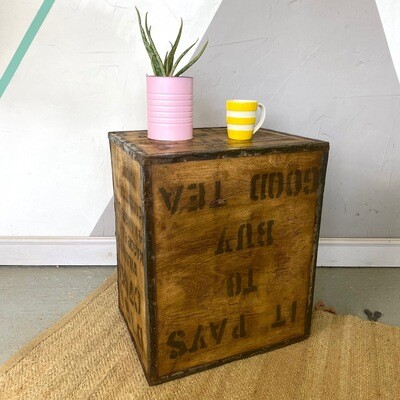 Vintage Tea Chest Trunk Box Crate Side Table