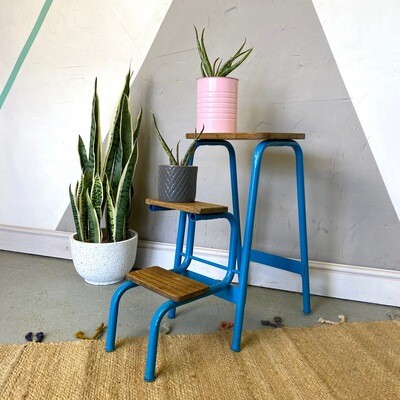 Folding Industrial Mid Century Vintage Blue Step Ladders