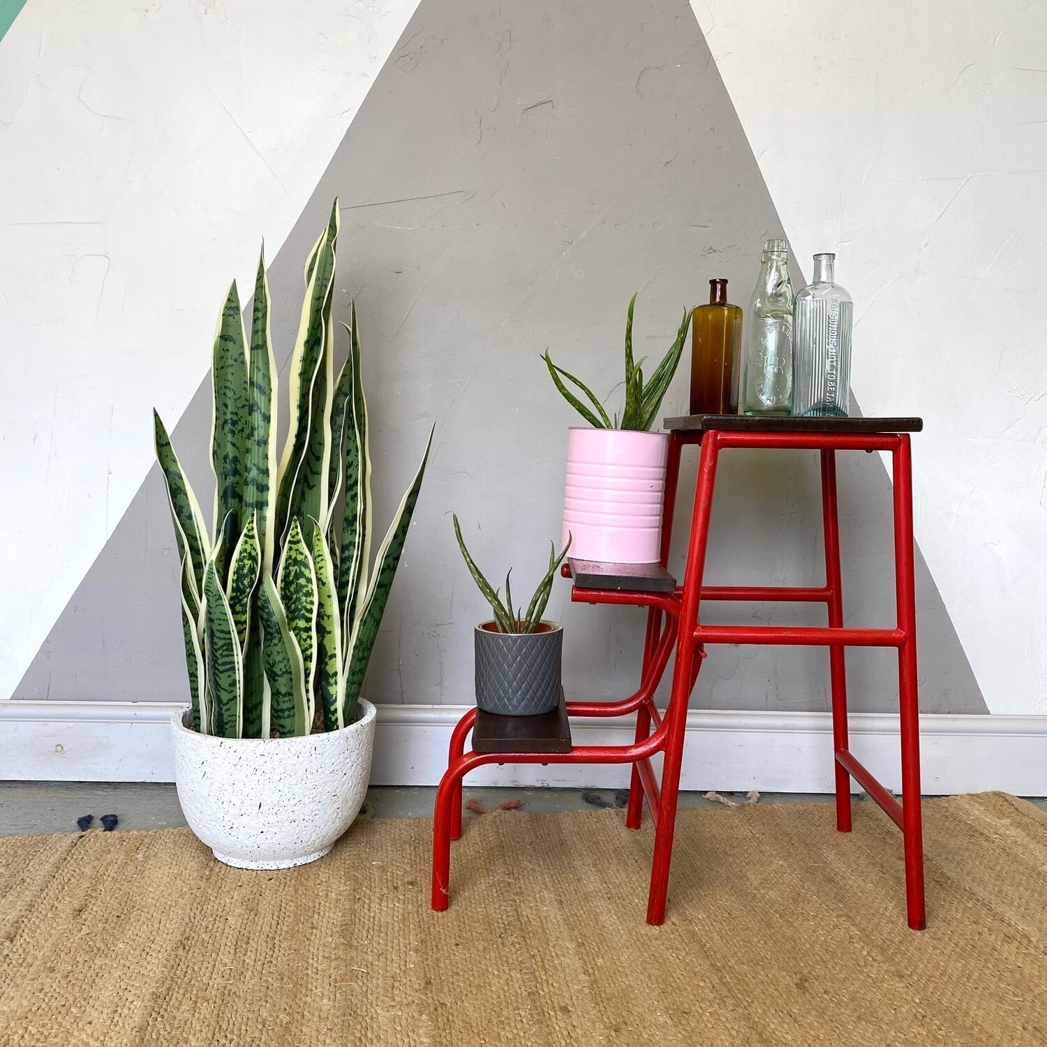 Folding Industrial Vintage Mid Century Red Step Ladders