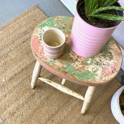 Vintage Victorian Farmhouse Stool Rustic Seat Bedside Plant Stand