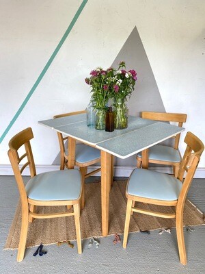 Mid Century Blue Formica Kitchen Dining Table