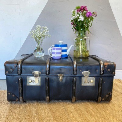 Vintage blue steamer trunk coffee table chest