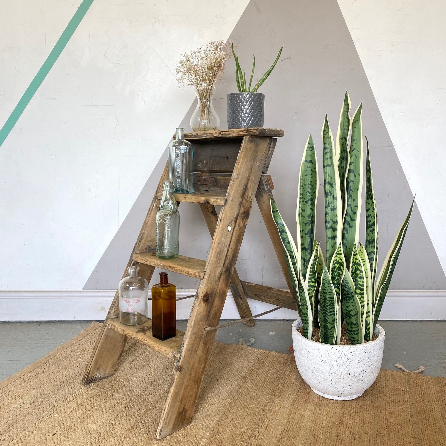 Rustic Pine Step Ladders Vintage Old Painted 1950s Antique