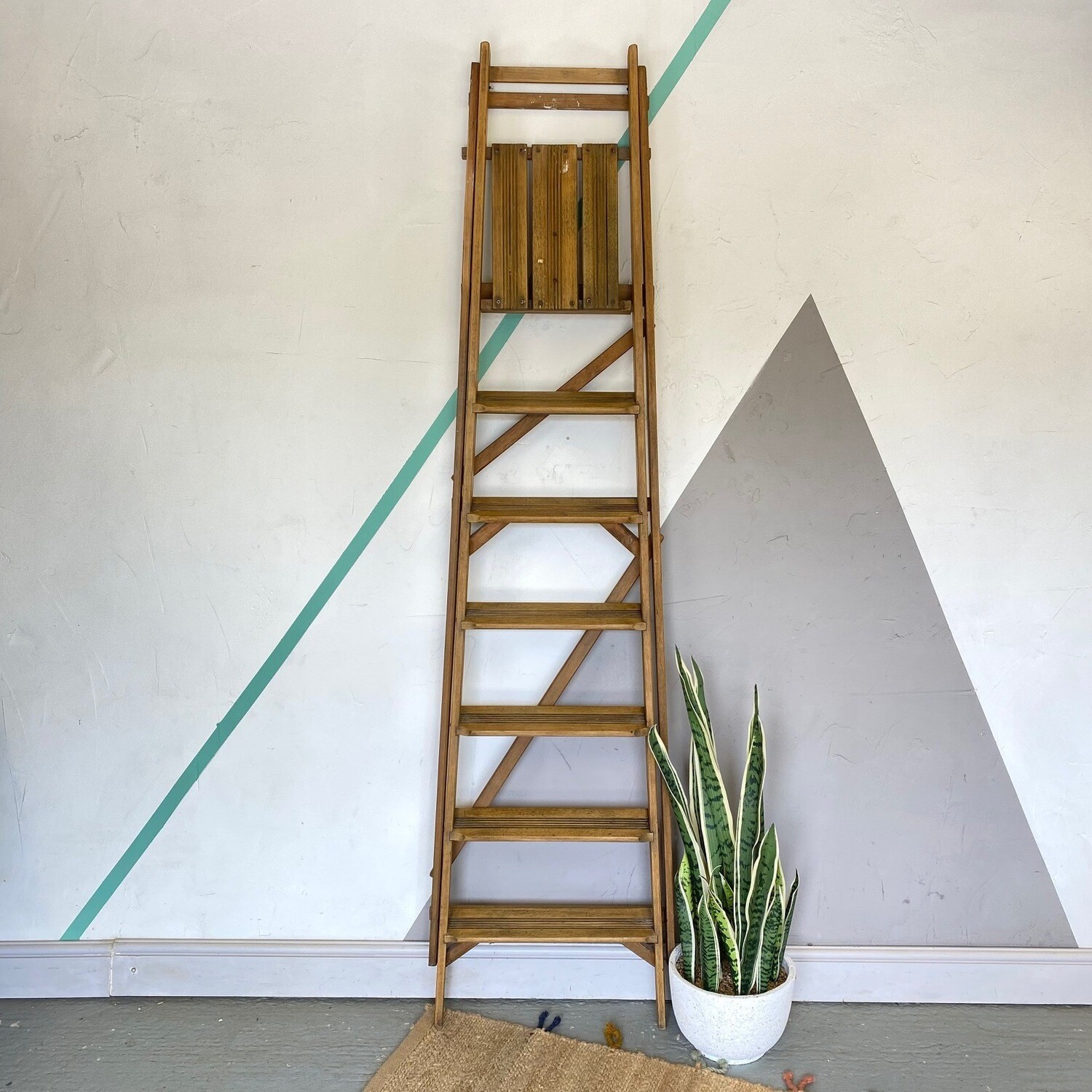 Rustic Pine Step Ladders Vintage Plant Stand