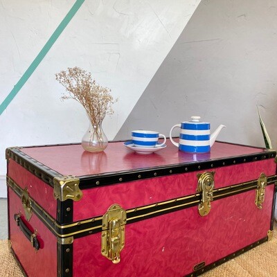 Vintage Red Trunk Chest Coffee Table Travel Storage Box