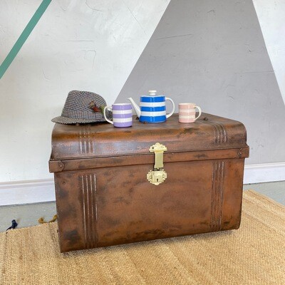 Industrial Metal Trunk Vintage Chest Storage Coffee Table