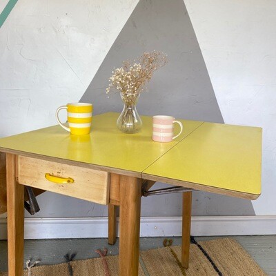 Mid Century Yellow Formica  Vintage Kitchen Dining Table 1960s