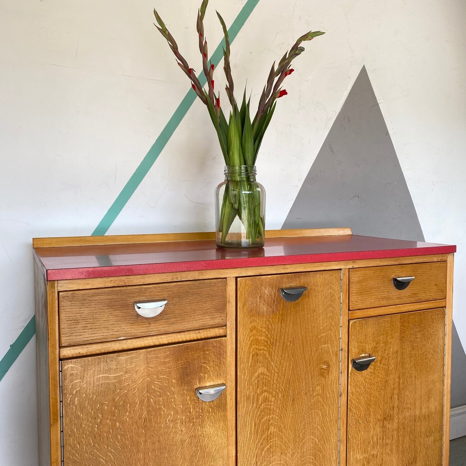 Vintage Mid Century Red Formica Sideboard