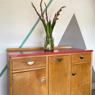 Vintage Mid Century Red Formica Sideboard