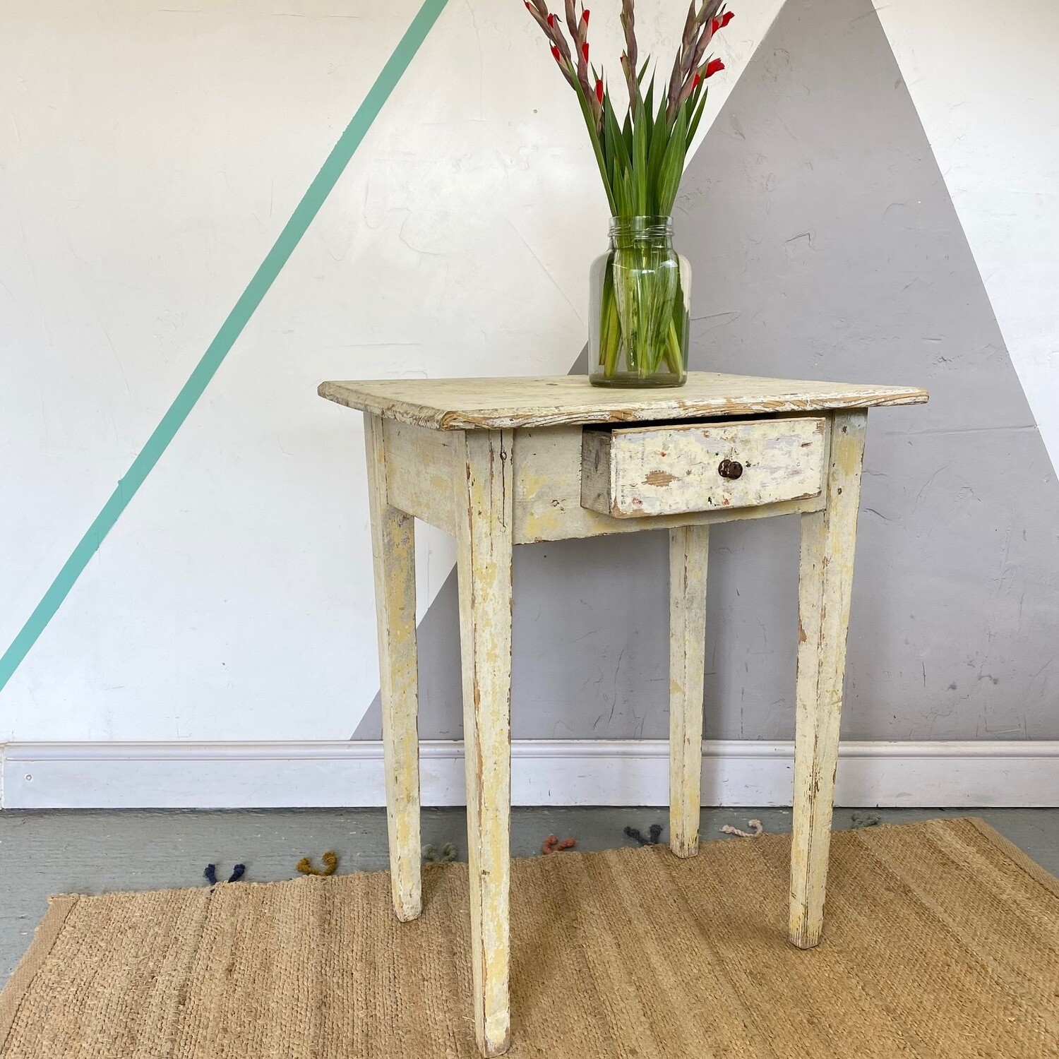 Vintage Rustic Pine Painted Table Desk Sideboard