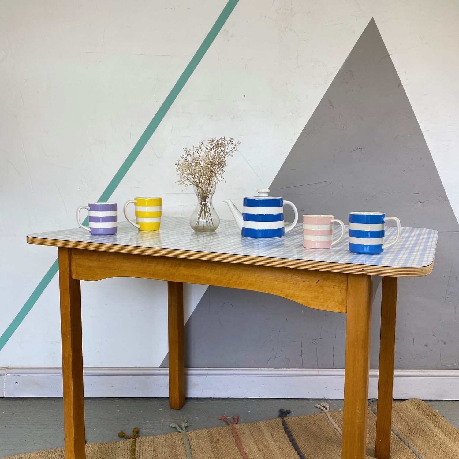 Vintage Check Blue Grey Formica Table