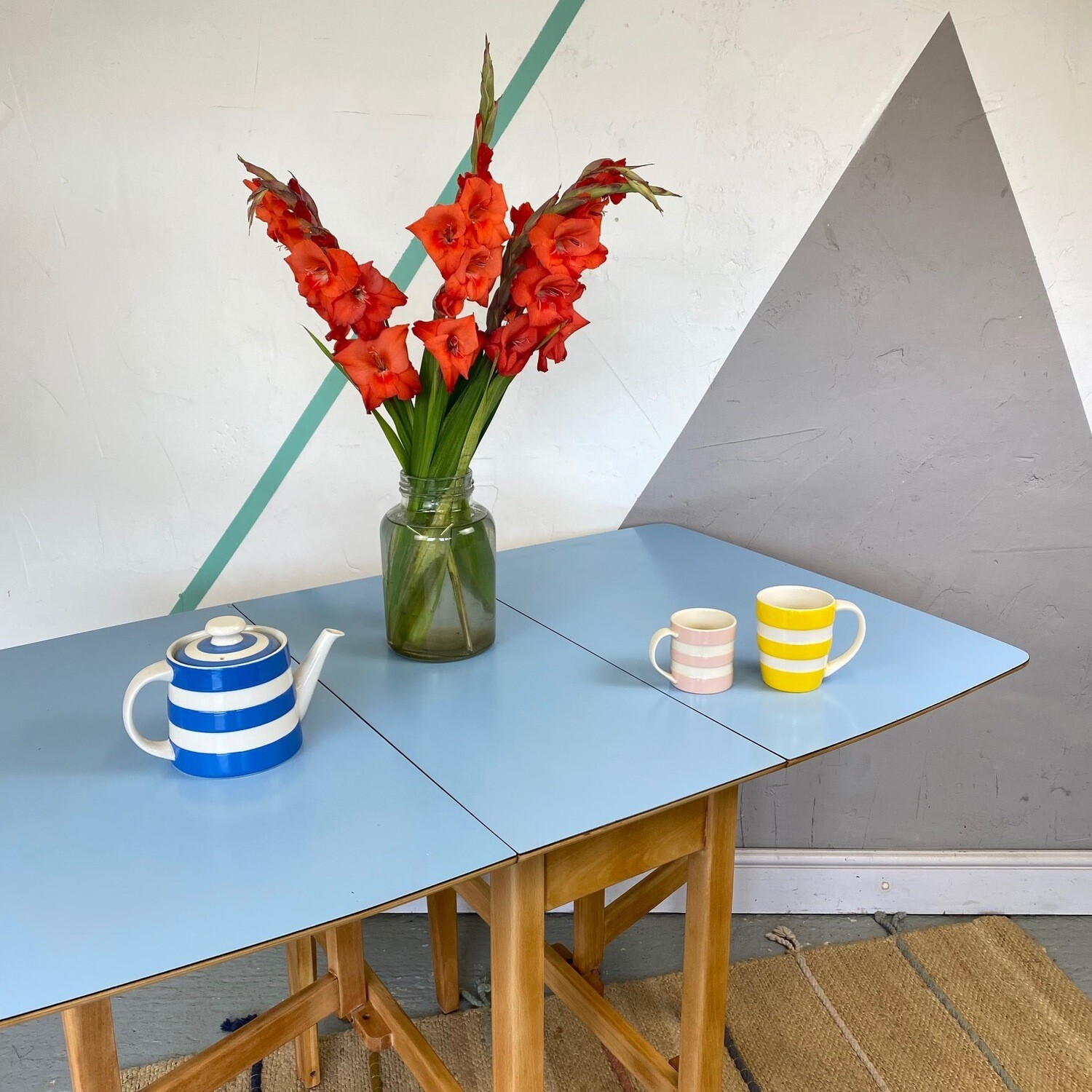 Mid Century Blue Formica Table Kitchen Dining