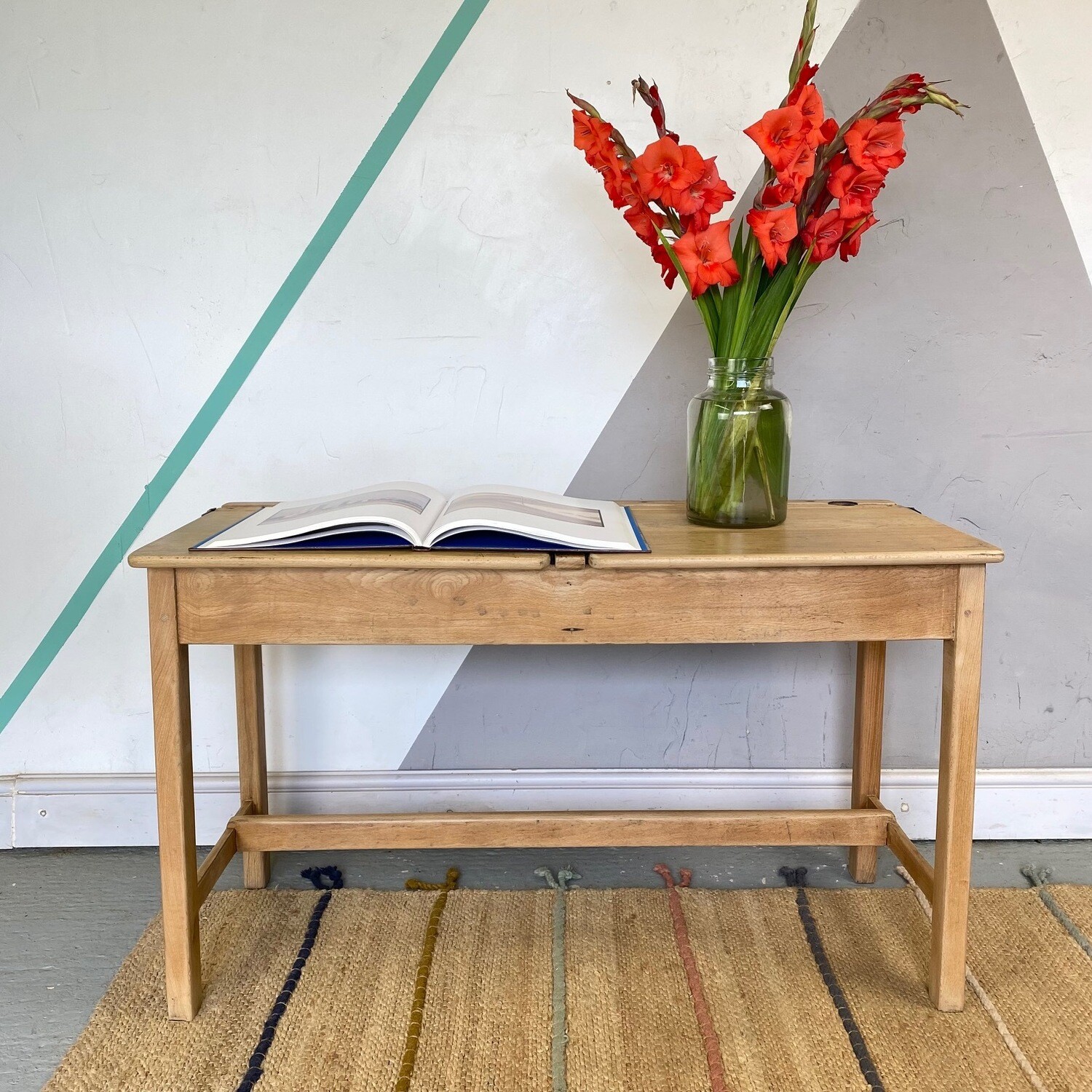 Vintage Double School Desk Twin Lift up Storage Table