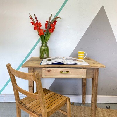 Vintage Rustic Pine Farmhouse Dining Table Desk