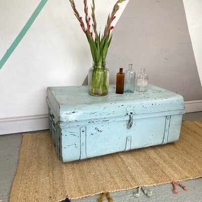 Industrial vintage Blue Storage Travel trunk Box Coffee Table