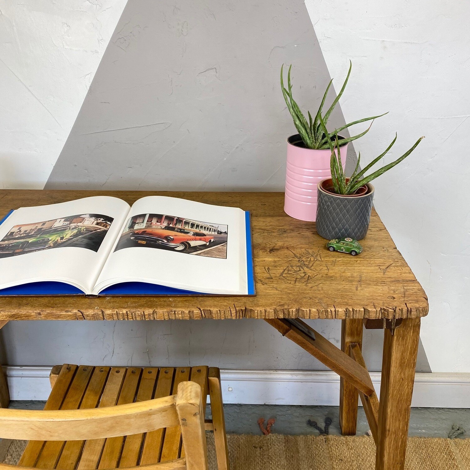 Mid Century Vintage Rustic Trestle Table Folding Desk Dining