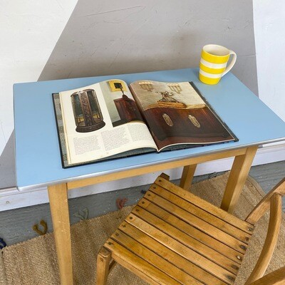 Vintage Mid Century Blue Formica Table Desk