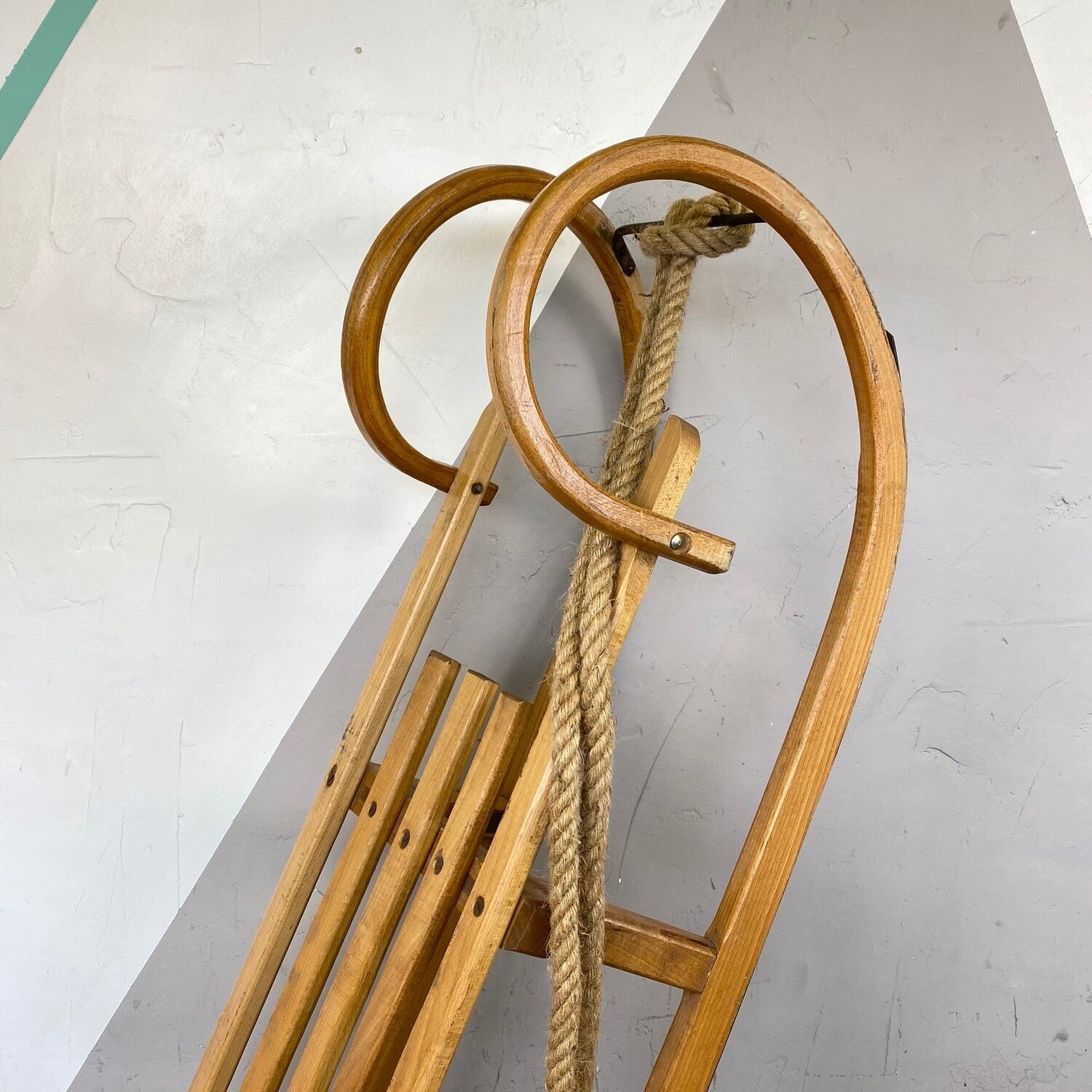 Vintage Horned Wooden Sledge Antique Snow Curly Christmas