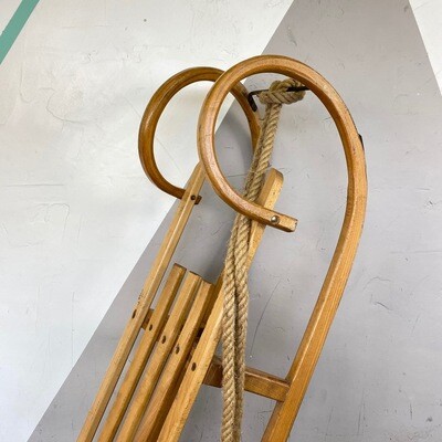 Vintage Horned Wooden Sledge Antique Snow Curly Christmas
