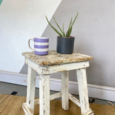 Vintage Farmhouse Stool Rustic Seat Bedside Plant Stand