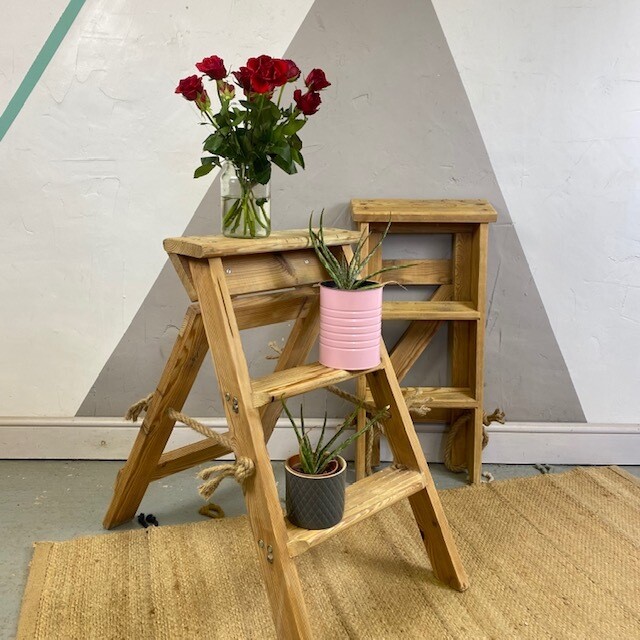 Pair Vintage Ladders Steps Rustic Farmhouse Bedside Table
