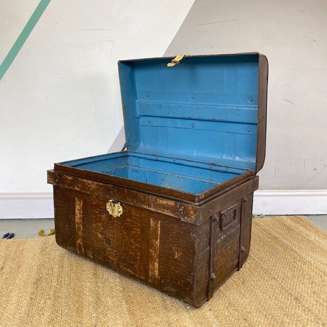 Vintage Metal Storage Trunk Chest Industrial Box 1930s
