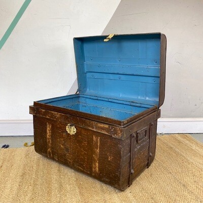 Vintage Metal Storage Trunk Chest Industrial Box 1930s