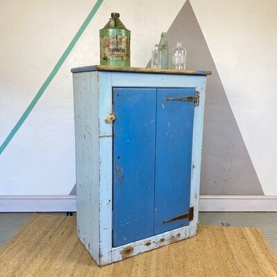 Blue Vintage Rustic Pine Storage Cupboard Kitchen