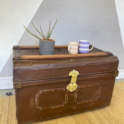 Metal Trunk Vintage 1930s Coffee Table Toy Box Chest