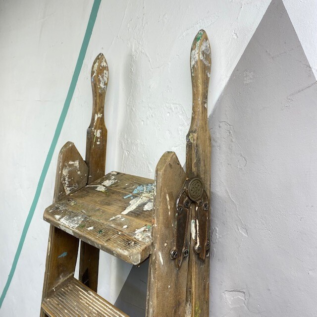 Antique ​Vintage Step Ladders Wooden Pine Old Industrial Restored