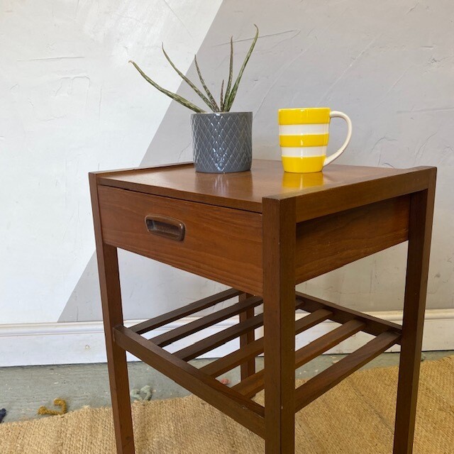 Mid Century Bedside Table 1960s Modernist Teak Cabinet
