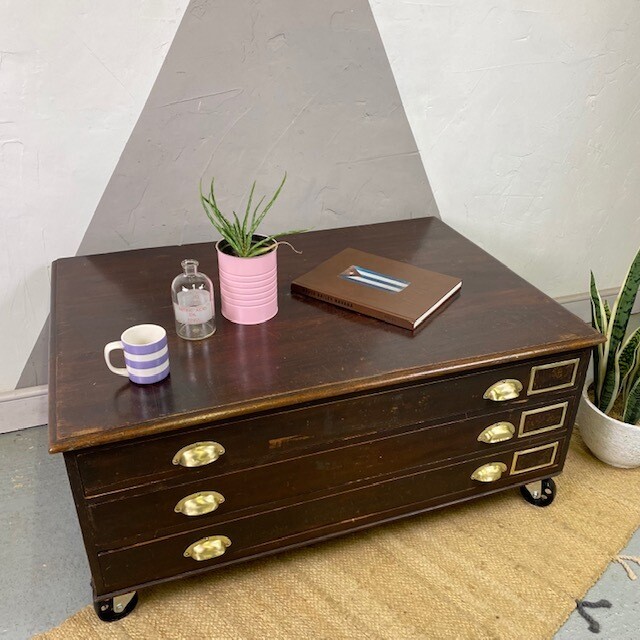 Architects Plan Chest Drawers Coffee Table Industrial Map Art Storage