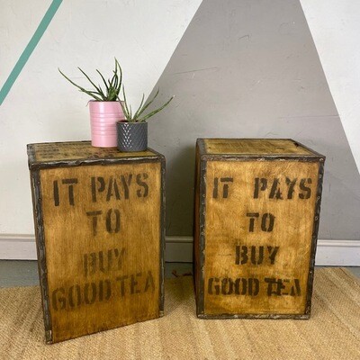 Vintage Tea Chest Trunk Box Crate Side Table PAIR