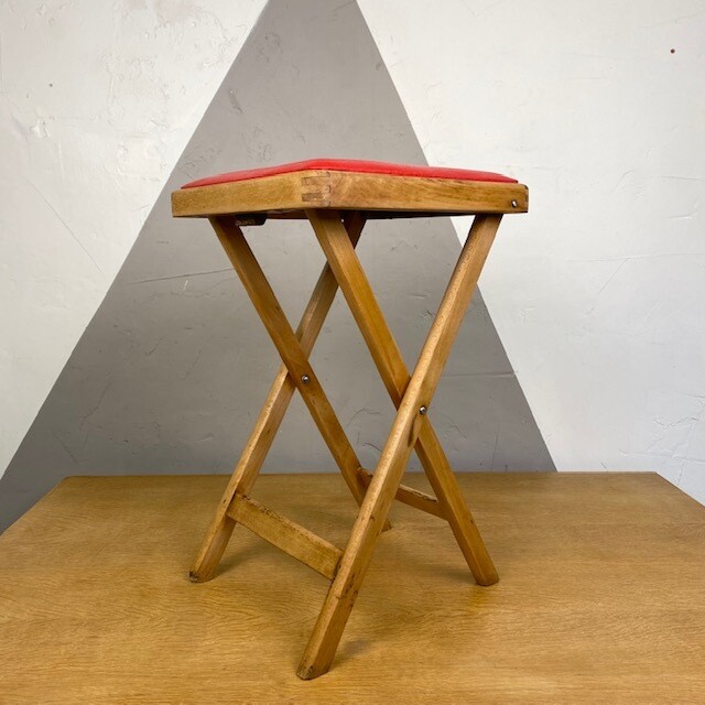 Mid Century 1960s Vintage Red Folding Stool