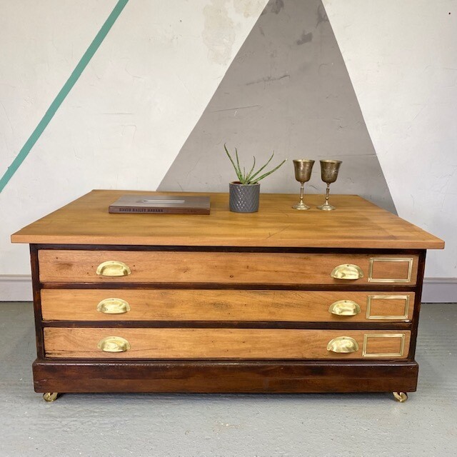 Architects Plan Chest Drawers Coffee Table Industrial Map Art Storage